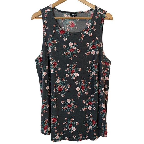 Torrid Grey Floral Crepe Tank Top Sz 2 Gray Stretchy Soft Sleeveless Casual EUC - Picture 1 of 9